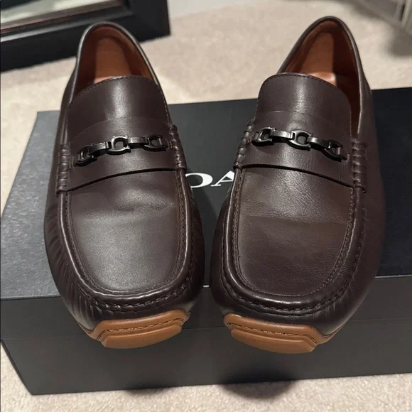 Coach Dark Brown Leather Loafers with Chain Accent - Picture 4 of 4